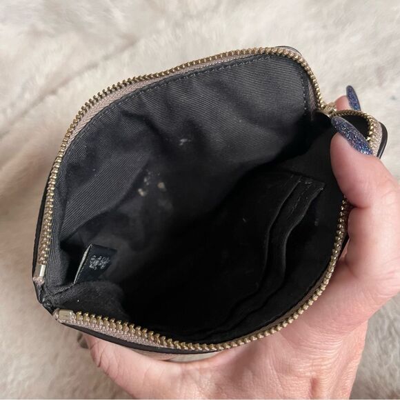 Coach Metallic Gold Pebble Leather Small Corner Zip Wristlet Handbag Purse - Picture 9 of 12